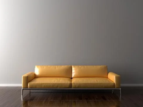Blank Wall in empty room with sofa, 3D illustration Ilustración de archivo