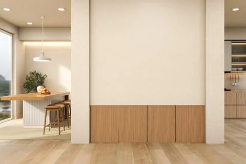 Blank Wall Mockup in Modern Office Reception with Wooden and Concrete Front.. Stock Illustration