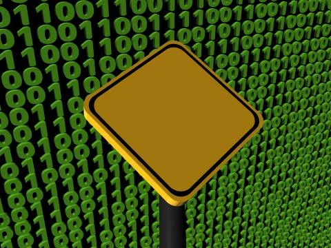 Blank warning sign on binary code illustration Stock Illustration