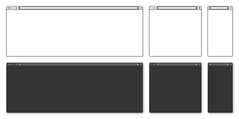 Blank web browser, internet page window with toolbar and search field. Modern Stock Illustration