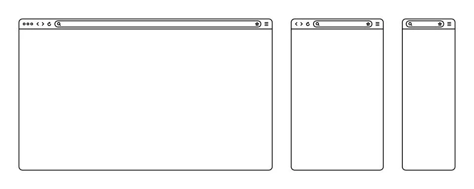 Blank web browser, internet page window with toolbar and search field. Modern Stockillustratie
