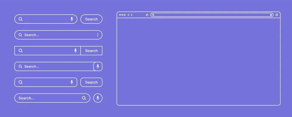 Blank web browser, internet page window with toolbar and search bar, field Stock Illustration