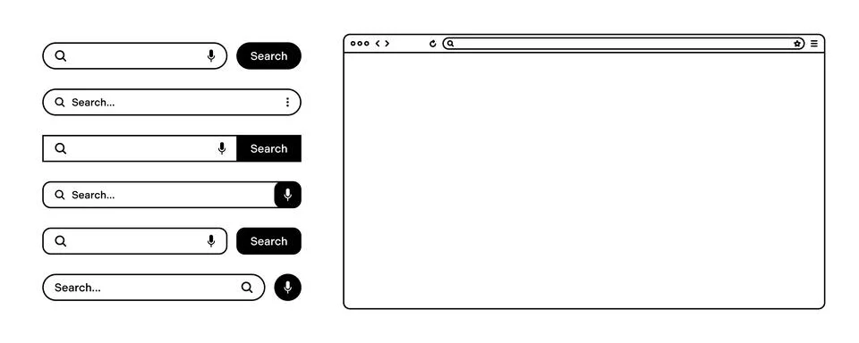 Blank web browser, internet page window with toolbar and search bar, field Stock Illustration