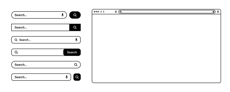 Blank web browser, internet page window with toolbar and search bar, field Stock Illustration