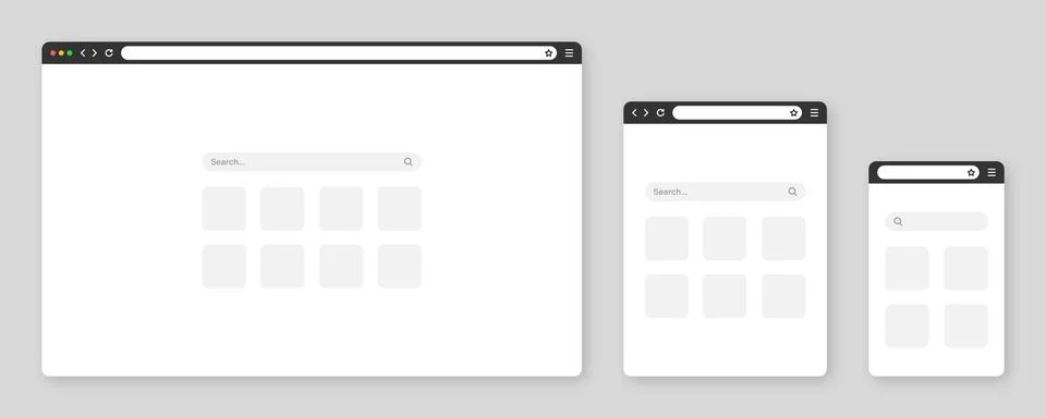 Blank web browser window with tab, toolbar and search field. Modern website Stock Illustration