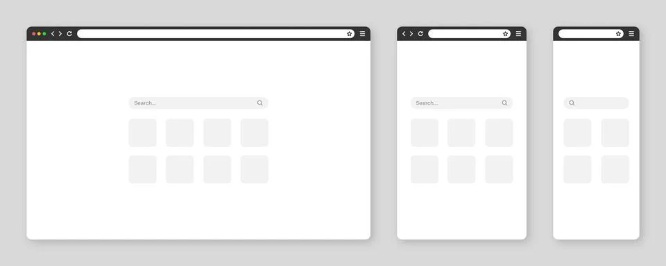 Blank web browser window with tab, toolbar and search field. Modern website Stock Illustration