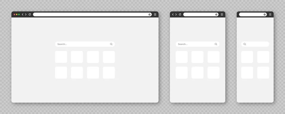 Blank web browser window with tab, toolbar and search field. Modern website Stock Illustration