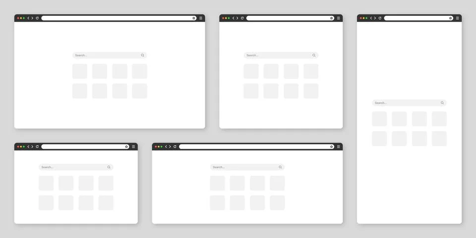 Blank web browser window with tab, toolbar and search field. Modern website Stock Illustration