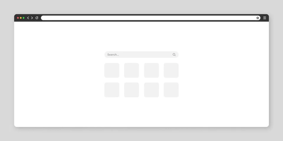 Blank web browser window with tab, toolbar and search field. Modern website Stock Illustration