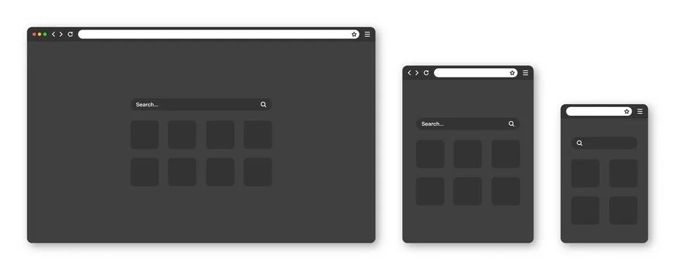 Blank web browser window with toolbar and search field. Modern website, internet Stock Illustration