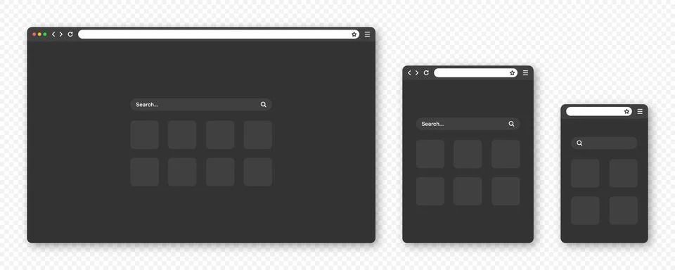 Blank web browser window with toolbar and search field. Modern website, internet Stockillustratie