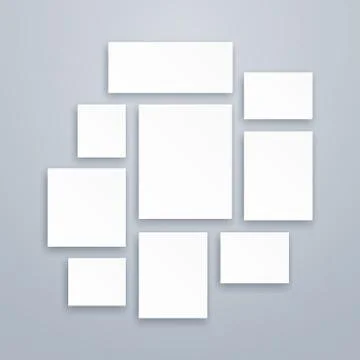 Blank white 3d paper canvas or photo frames. Vector posters mockups Stock Illustration