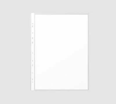 Blank white A4 paper sheet mockup in transparent plastic sleeve, Illustrazione stock