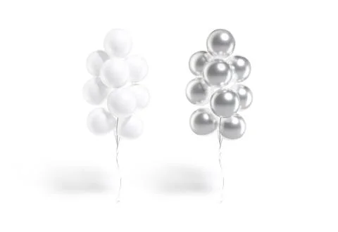 Blank white and silver round balloon bouquet mockup, front view Illustrazione stock