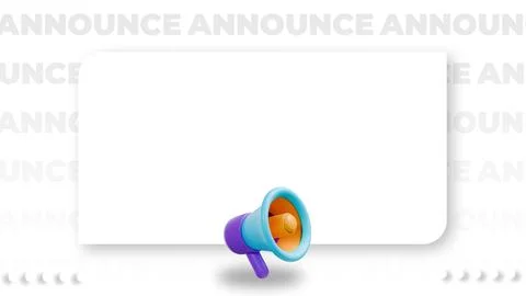 Blank white announcement board template with 3D megaphone icon on light bac.. Illustrazione stock