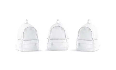 Blank white backpack with zipper mockup, front and side view Stock Illustration