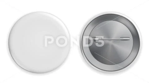 Pin badge. White blank round metal button circle label or empty