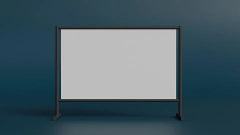 Blank white banner in frame on dark blue background as mockup for advertisi.. Stock Illustration