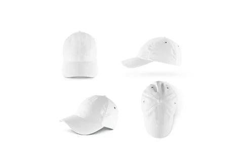 Blank white baseball cap mock up set Stock Photos