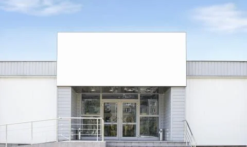 Blank white big rectangular box on shop mockup, sky background Stock Photos