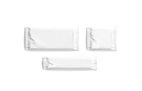 Blank white big, small, square chocolate bar foil wrap mockup Stock Illustration
