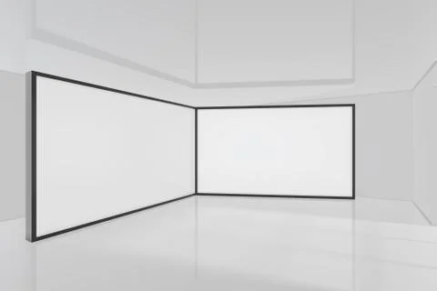 Blank white billboard in empty room. Mock up. 3d rendering Stock Illustration