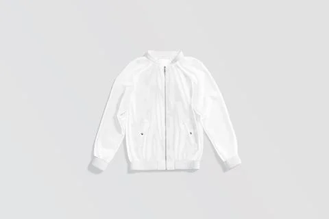 Blank white bomber jacket mockup lying, gray background Illustrazione stock