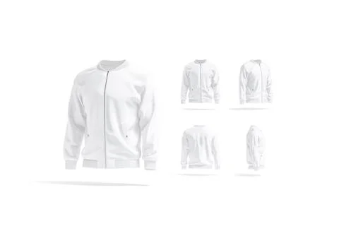 Blank white bomber jacket mockup, different views set Stock Illustration