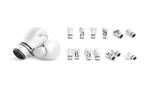Blank white boxing gloves pair and single mockup, different views Illustrazione stock