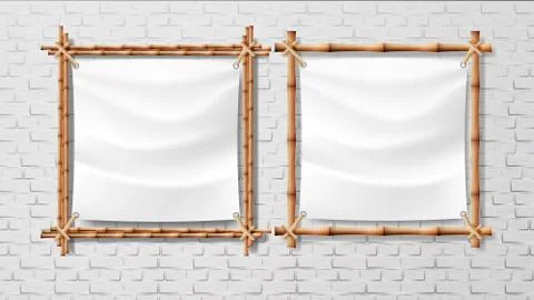 Blank White Canvas In Bamboo Frames Set Vector Stock Illustration