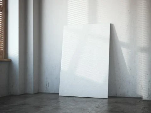 Blank white canvas in the bright loft interior. Ilustração Stock
