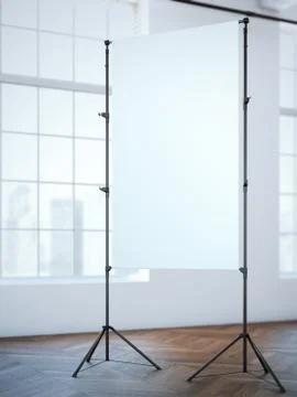 Blank white canvas on two tripods in loft. 3d rendering イラスト素材