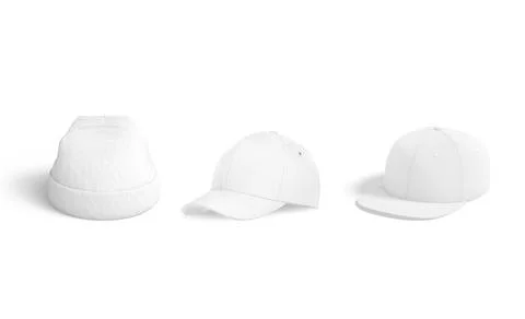 Blank white cap, snapback and beanie mockup, isolated Stock Illustration