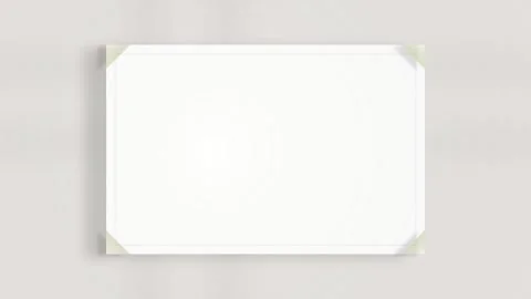 Blank White Card Attached with Clear Tape Corners on Light Gray Background Stock Footage 346660744