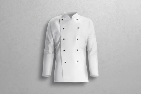 Blank white chef jacket mockup, grey textured background Stock Illustration