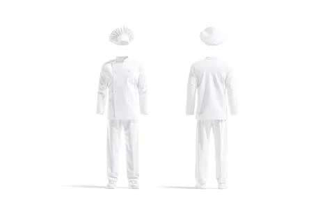Blank white chef uniform mockup, front and back view Stock Illustration