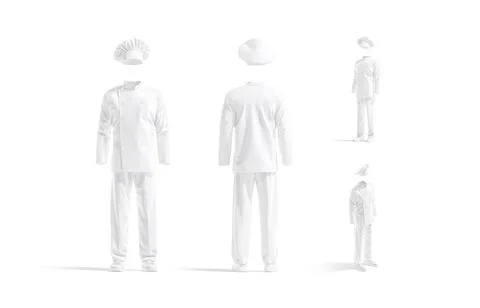 Blank white chef uniform mockup, different views Stock Illustration