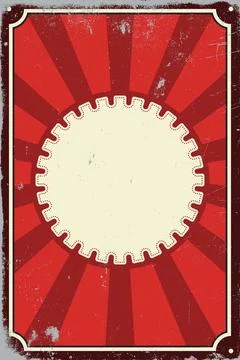 Blank white circular frame and red background retro style printed on tin pl.. Stock Illustration