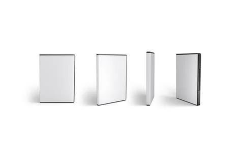Blank white closed dvd box mockup stand, different angles views Stock Illustration