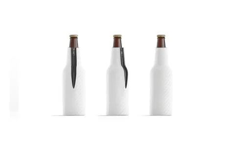 Blank white collapsible beer bottle koozie mockup, front nad back Illustrazione stock