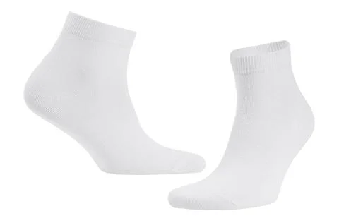 Blank white cotton medium socks on invisible foot isolated on white backgroun Stock Photos