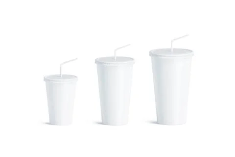 Blank white disposable cup straw mock up set isolated, Illustrazione stock