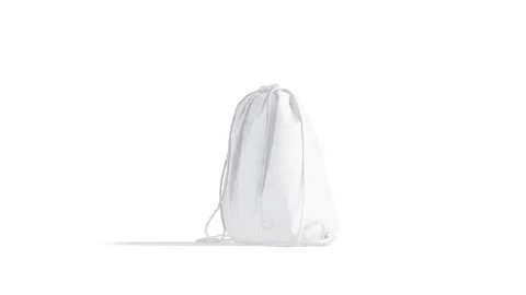 Blank white drawstring backpack mockup, looped rotation, 4k video Video stock 160004339