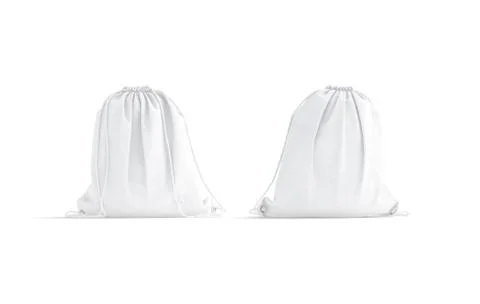 Blank white drawstring backpack mockup, front and back view Illustrazione stock