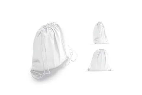 Blank white drawstring backpack mockup, different views Illustrazione stock
