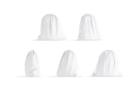 Blank white drawstring backpack mockup, different angles views Illustrazione stock