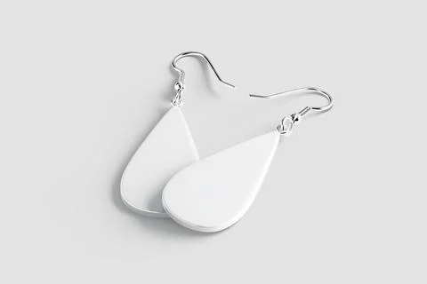 Blank white drop earring pair mockup lying, grey background Ilustração Stock