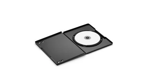 Blank white dvd disk in black plastic case mockup, isolated Stock-Illustration