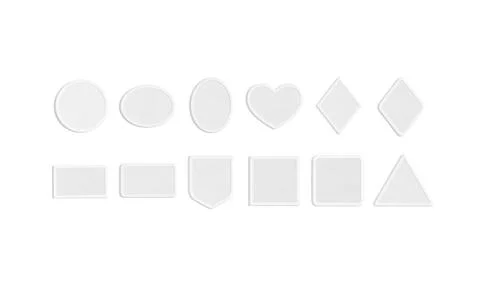 Blank white embroidered patch mockup, different types, top view Stock Illustration