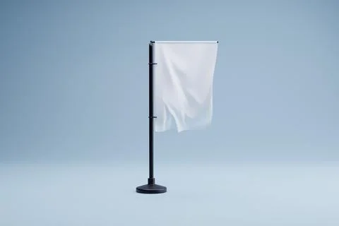 Blank white flag mockup, studio, light blue background, advertising Stock Illustration